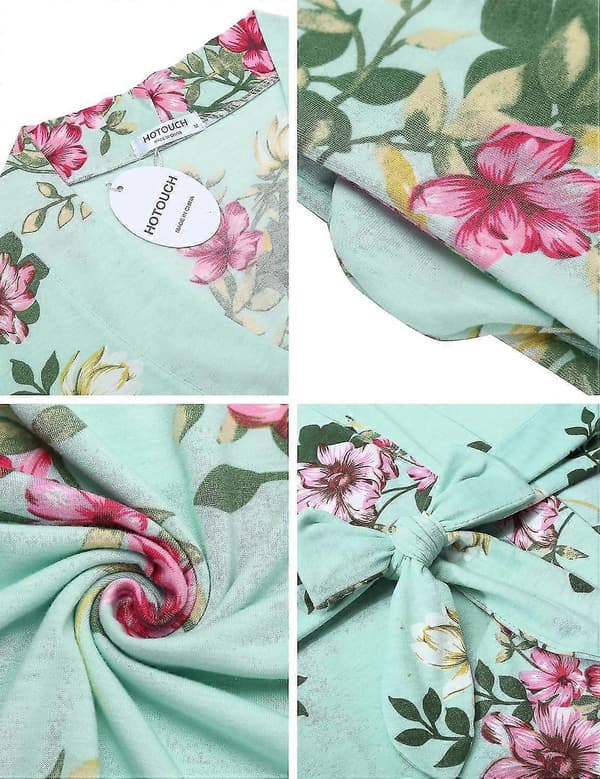 Dammorgon Lätt kimono Morgonrockar Kort stickad badrock Mjuka sovkläder Dammorgonkläder Mint Floral