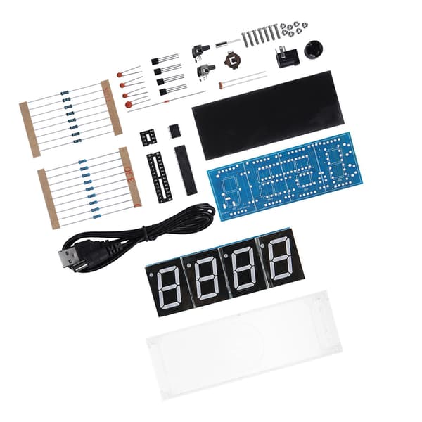 4-siffrig DIY Digital LED Klocka Kit Auto Visning Tid/Temperatur Elektronisk DIY Kit Klocka - Blå