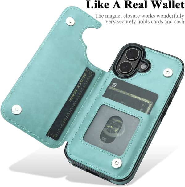 【03】til iPhone 17 Pro Max etui med kortholder, blomstermagnetknapper beskyttende pung etui til kvinder til iPhone 17 Pro Max, grøn g green iPhone 17 Pro Max