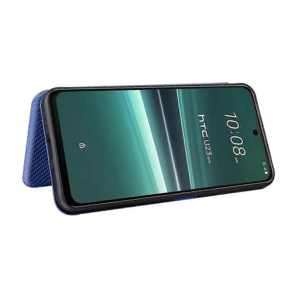 För HTC U23 Pro 5G Telefonställfodral Kolfibertextur Läderfodral med Kortplats -XN Blue