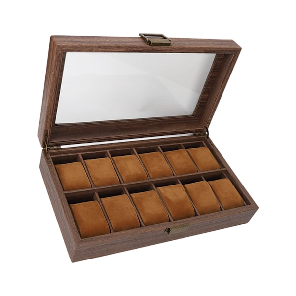 Klockbox Organizer 12 Fack Trämönstrad Lyxig Förvaringslåda Ultra Slät PU Läder Interiör