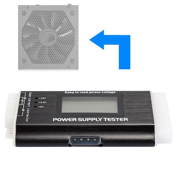 Computer Strømforsyningstester LCD Display Aluminium Legering Support 20/24Pin ATX SATA
