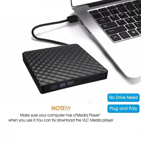 Extern USB-optisk enhet, bärbar DVD/CD/VCD-brännare för bärbara datorer, stationära datorer, allt-i-ett-datorer och skivenheter.