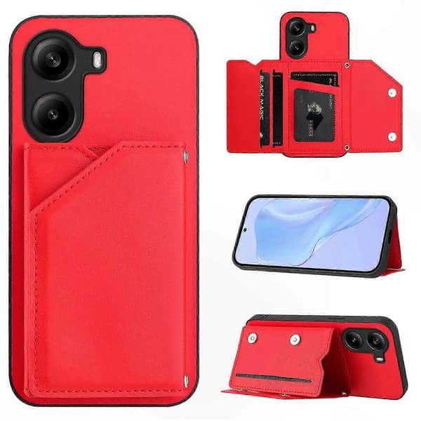5G-telefoncover med kortholder, støtte og håndledsrem til Poco X7 Pro-kompatible modeller Red