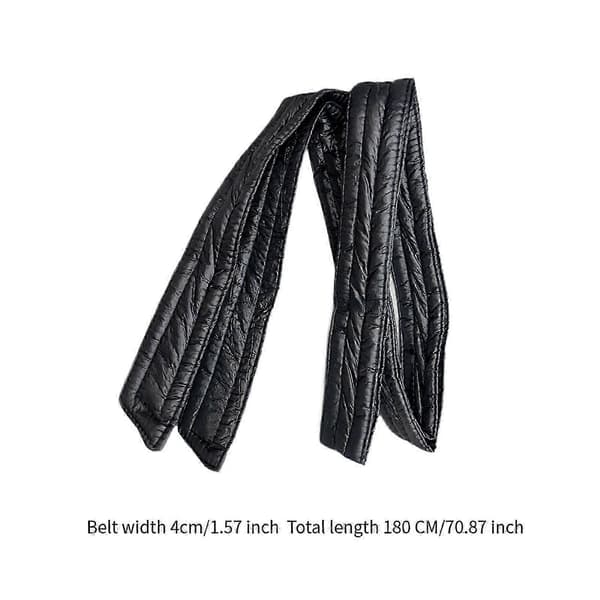【03】Vinterjacka för damer, vadderad med dun, bälte, kappa, midjebälte, korsett, mode, dam, skärp Glossy Black