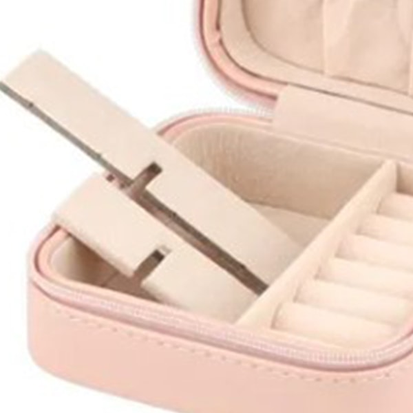 Liten smyckeskrin minimalistisk PU-läder bärbar rese smyckesorganisatör rosa
