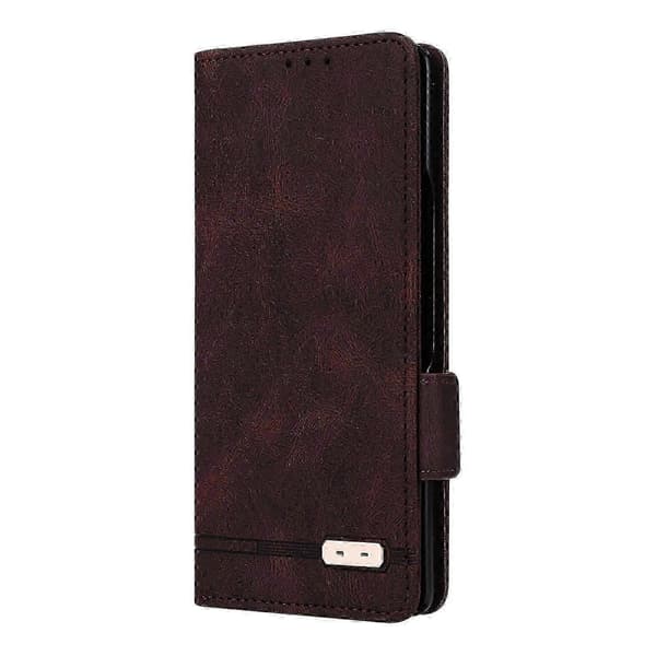 Kompatibel med Galaxy Z Fold2 5G magnetiskt flip-läderfodral med säkert lås Brown