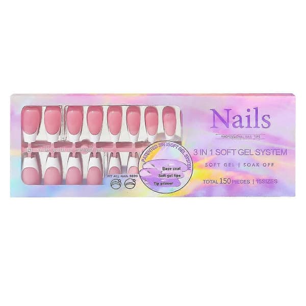【03】Soft Gel Nail Tips, French Tip Press On Nails 14 Sizes 3 in 1 X Coat Tips with Pre-Applied Tip Primer & Base Coat