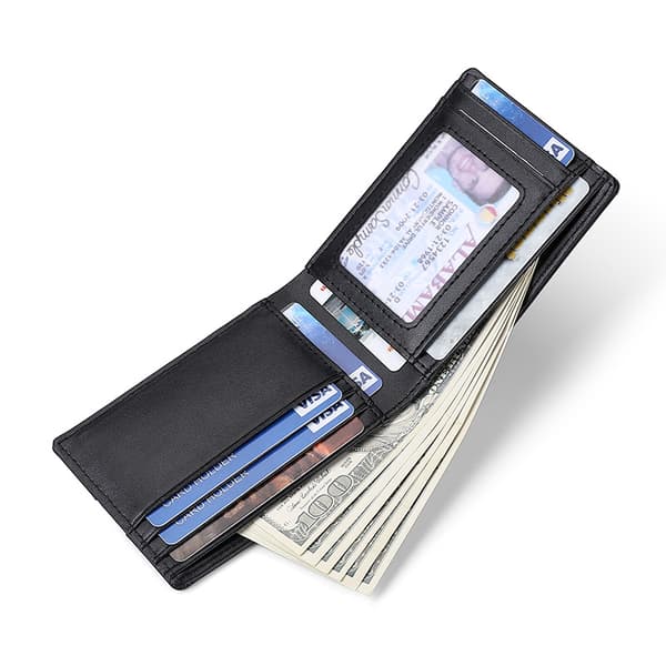 【03】Slim RFID Blocking Wallet with AirTag Holder - Men's Leather Wallet Black Black 64
