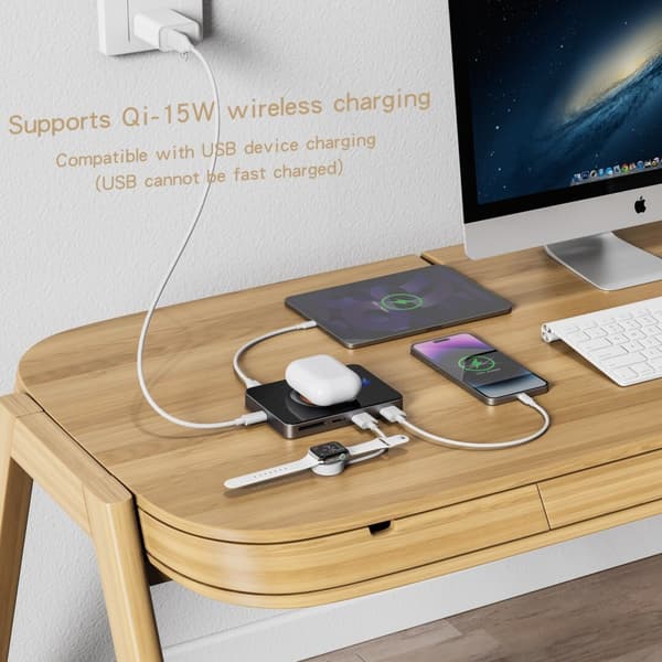15W Trådløs Opladning 10-i-1 Udvidelsesdock, Multifunktionel Computer Hub Splitter