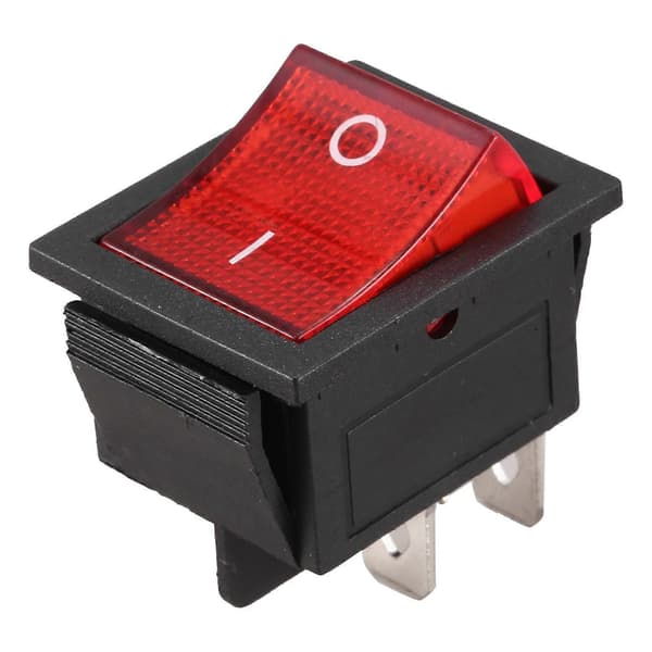 【03】Rød lysende 4-polet DPST ON/OFF vippekontakt 16A 20A 250V AC red  black