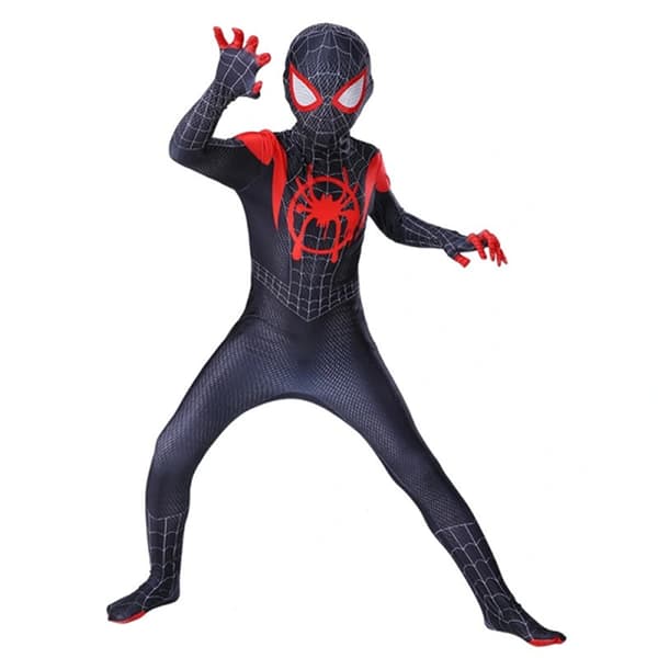 【03】Børn Miles Morales kostume Spiderman Cosplay Jumpsuit sort sort black 110CM