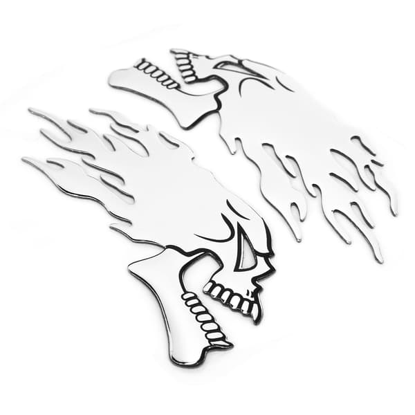 2 ST Bränsletank Dekal 3D Universal Flame Skull Dekorationer för Motorcykel Silver