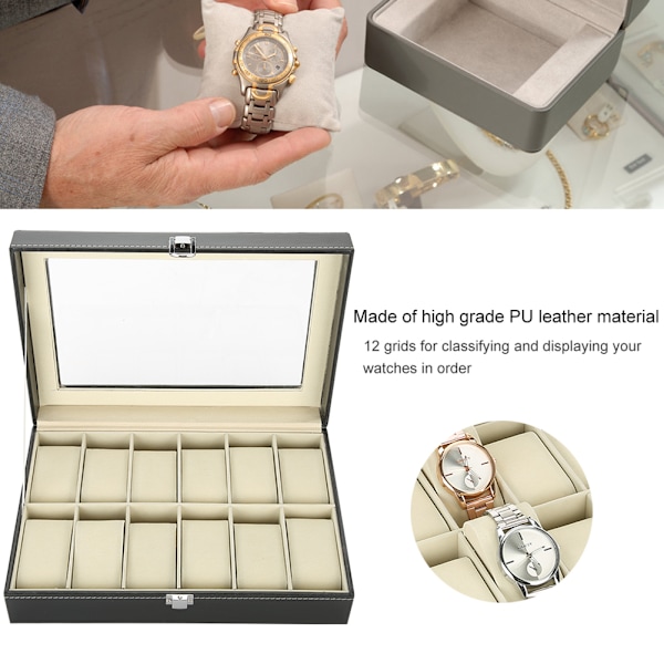 12 Rum PU Læder Ur Display Etui Opbevaringsboks Organizer Ur Smykker Display Boks