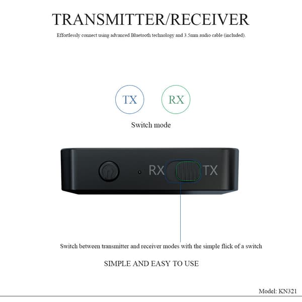 Bluetooth 5.0 Sändare Mottagare, Bluetooth 5.0 ljudmottagare/sändare, 2-i-1 AUX Bluetooth-adapter