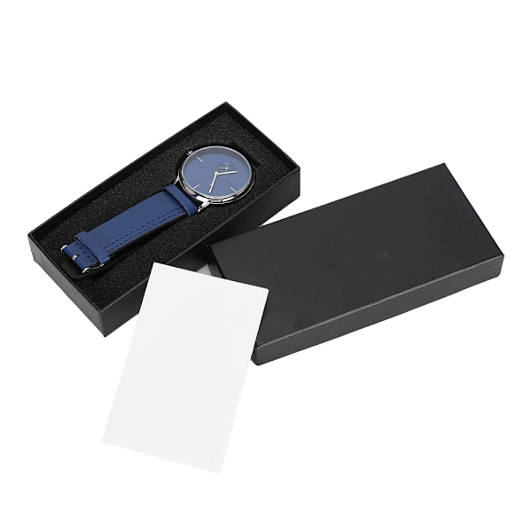 T Winner PU Läderrem Vattentät Mekanisk Herrklocka Armbandsur med Klockbox (Blå Silver)