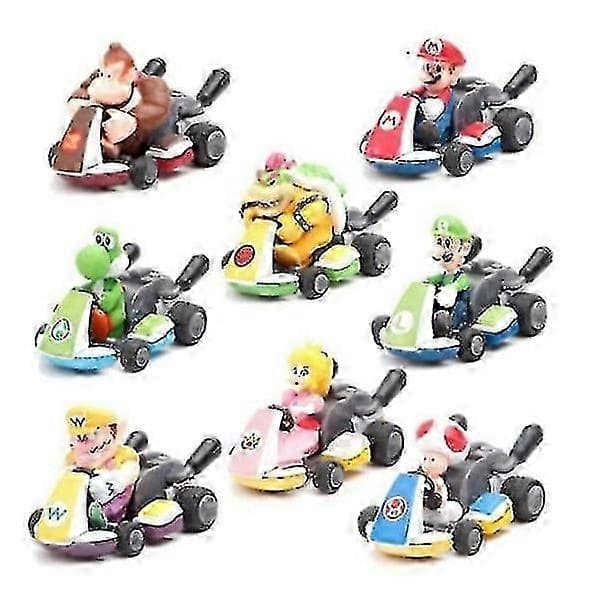 8 st Super Mario Kart Pull Back Bilar Luigi Toad Bowser Prinsessfigur Barnleksak