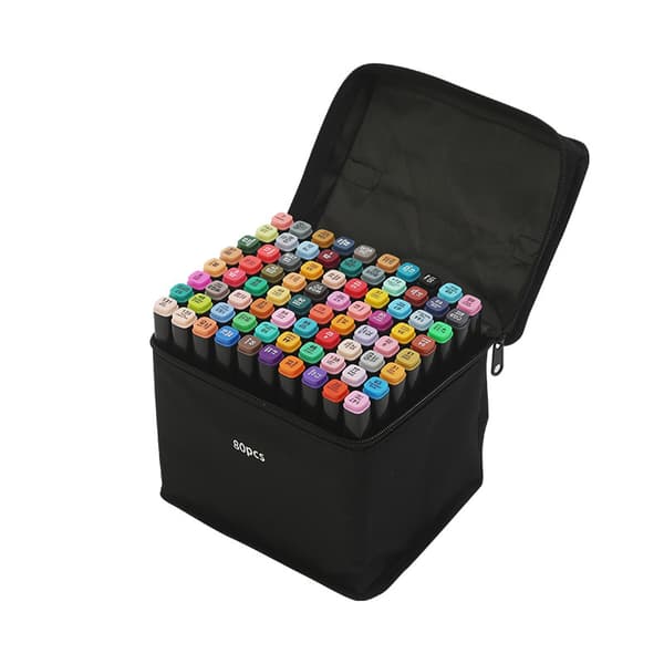 【03】80 kpl - Huopakynät kotelolla - Kaksipuoliset - Moniväriset kynät multifärg multicolor