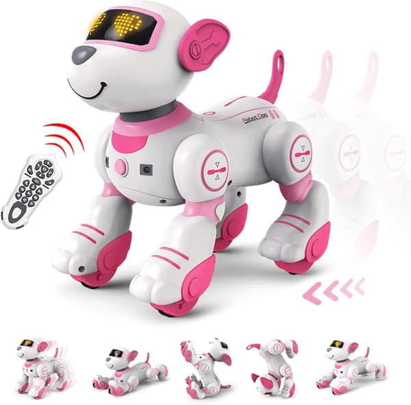 【03】Fjärrstyrd Robothund, RC Interaktiv Intelligent Gående Dansande Robotleksak PINK
