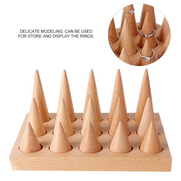 Træ 15 Fingre Display Ring Holder Showcase Stand Smykker Ringe Organizer