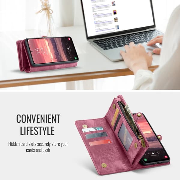 【03】CaseMe Multi-Slot 2 in 1 Lompakkokotelo Samsung Galaxy A56 Punainen
