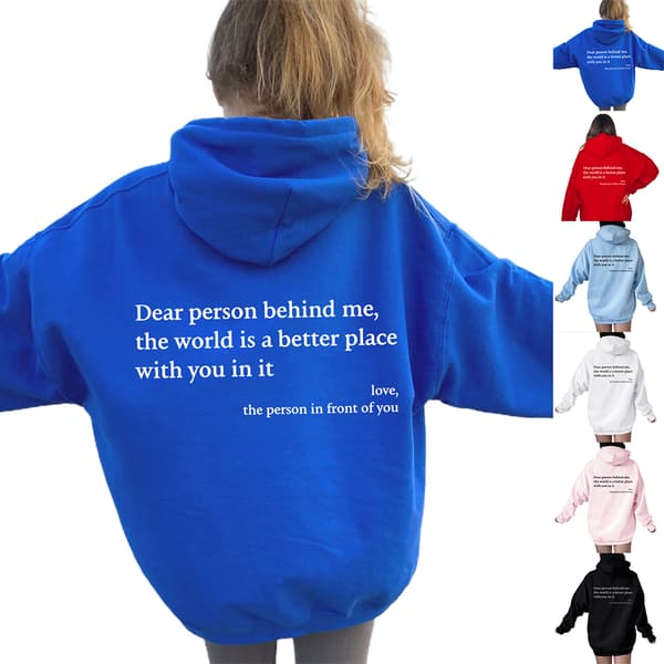 【03】Damehættetrøjer \"Dear Person Behind Me\" Hættetrøje Langærmet Pullover Toppe Hvid White M