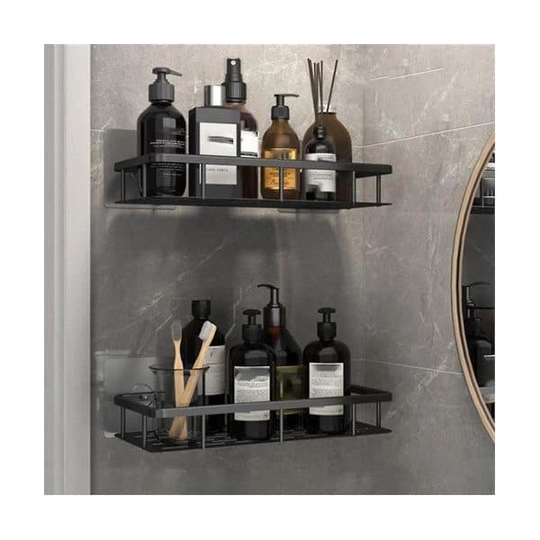 【03】2 pcs Bathroom Shelf No Drilling Wall Mounted Corner Shelf Shower Storage Rack Bracket Toilet Cosmetic Organizer