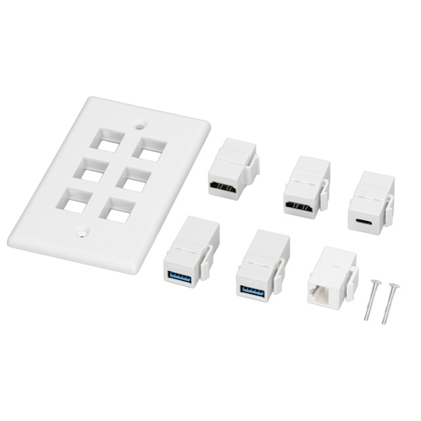 6-portars väggplatta 2xHD Multimedia Interface 2xUSB3.0 1xType C 1xCat6 Ethernet-väggplatta för TV-projektor Dator