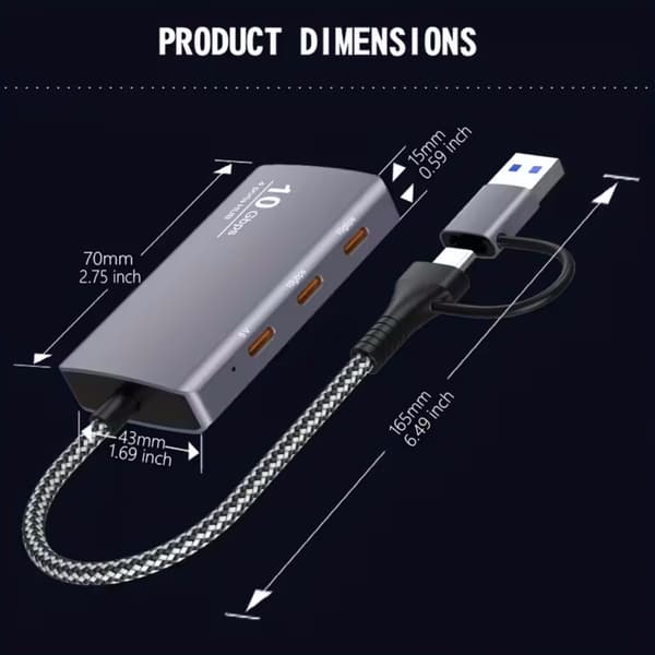 USB 3.2 Gen 2-hub, USB-hub, 10G höghastighets expansionsdocka USB 3.2 Gen 2 Type-C-hub