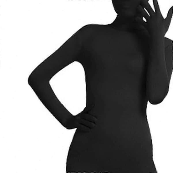 Unisex sort spandex heldragt, strækbar usynlig herrebody til Halloweenfest L