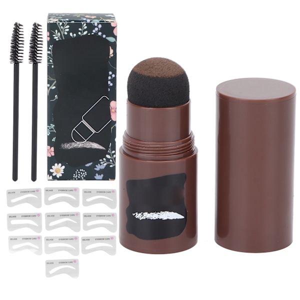 Ögonbrynsstämpelkit Vattentätt Svettsäkert 10 Schabloner 2 Borstar Ögonbrynsmakeupverktyg 1,8g Mörkbrun