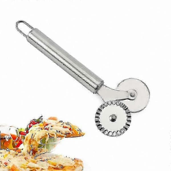 Pizzaskærer i rustfrit stål med hjul til køkkenbrug og komfortgreb