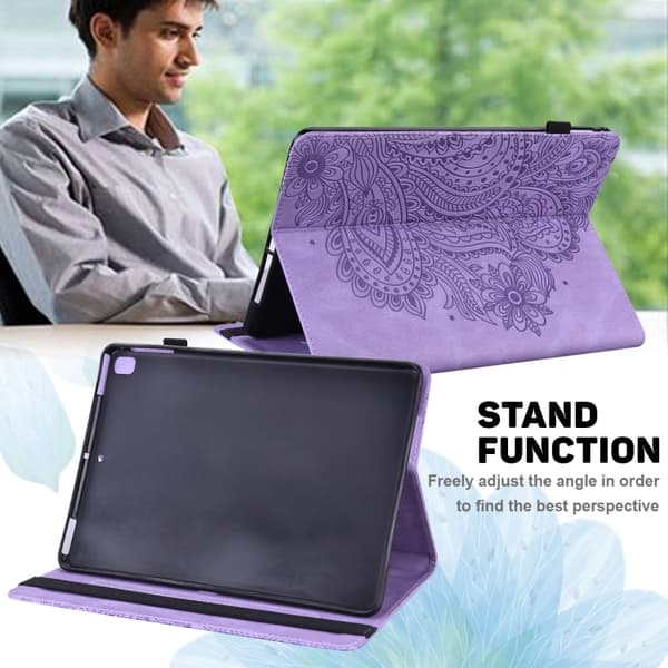 【03】Samsung Galaxy Tab A9+ / A11+ Etui i præget læder med påfuglemønster Lila