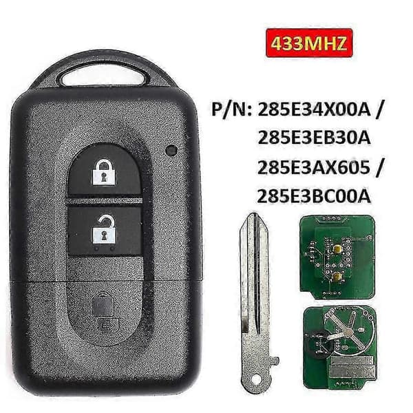 Fjernbetjening med nøglefri åbning og 2 knapper til Nissan Pathfinder 285e34x00a 285e3eb30a sort szrh21 5 5