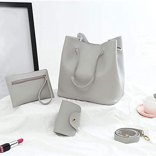 Fashionabel Tote Bag Set Dam PU Läder Handväskor + Axelväska + Plånbok + Kortfodral Set