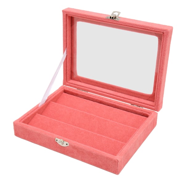 Nålutställningsfodral Dammtätt Transparent Glaslock Märkesförvaringslåda med Låsspänne för Brosch Smyckessamling Rosa Liten