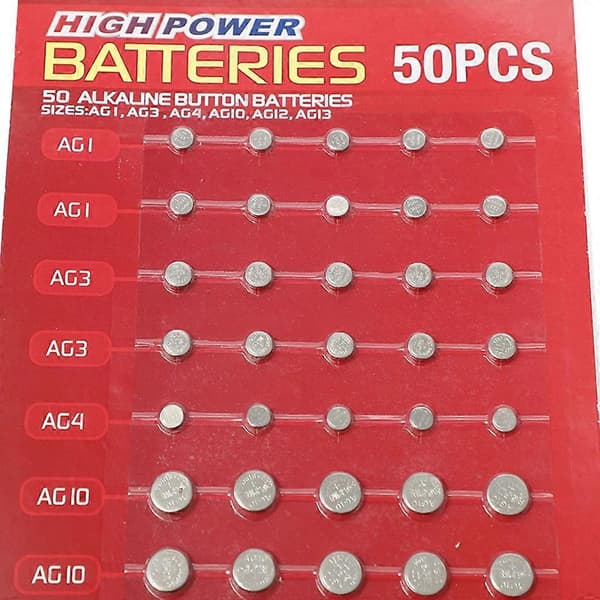 【03】AG1/AG3/AG4/AG10/AG12/AG13 Knapcellebatteri Sæt med 50 stk. Ur-batterier