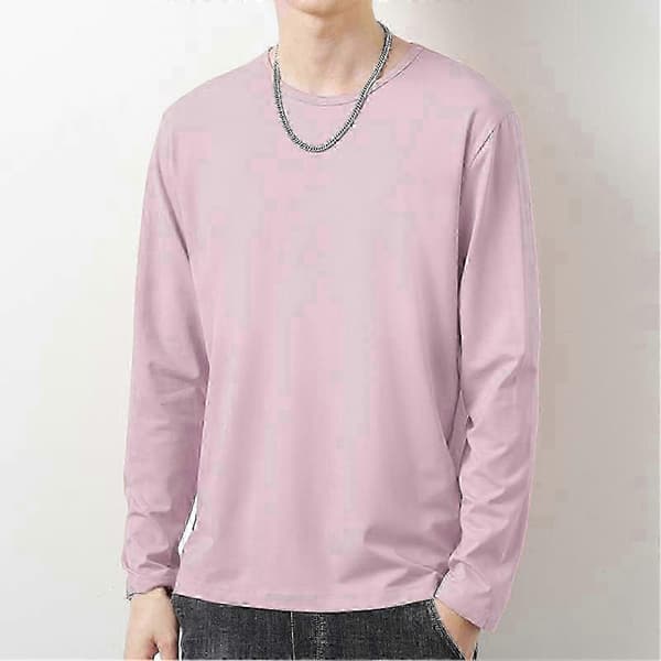 Hverdags T-shirt til mænd, O-hals langærmet top til efterårsmode 2XL Wine Red