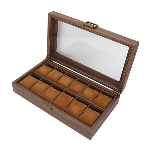 Klockbox Organizer 12 Fack Trämönstrad Lyxig Förvaringslåda Ultra Slät PU Läder Interiör