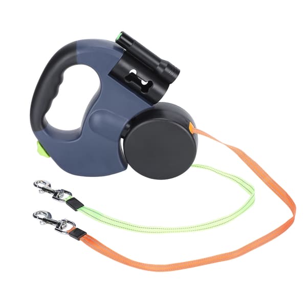 Dubbelt Koppel för Husdjur Infällbart Hundkoppel Reflex 360° Roterande med LED-Ficklampa