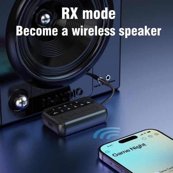 Bluetooth-lähetin-vastaanotin, 2-in-1 V5.4 langaton sovitin, kaksoislinkki AptX Adaptive/Low Latency/HD Audio, Aux-sovitin