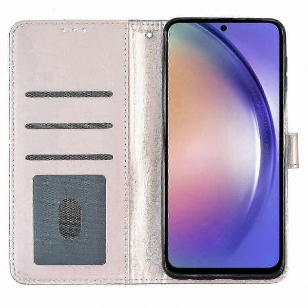 Glitter læderpung etui med stativ til Galaxy A36 5G, ridsefast telefoncover Pink gold Rose Gold