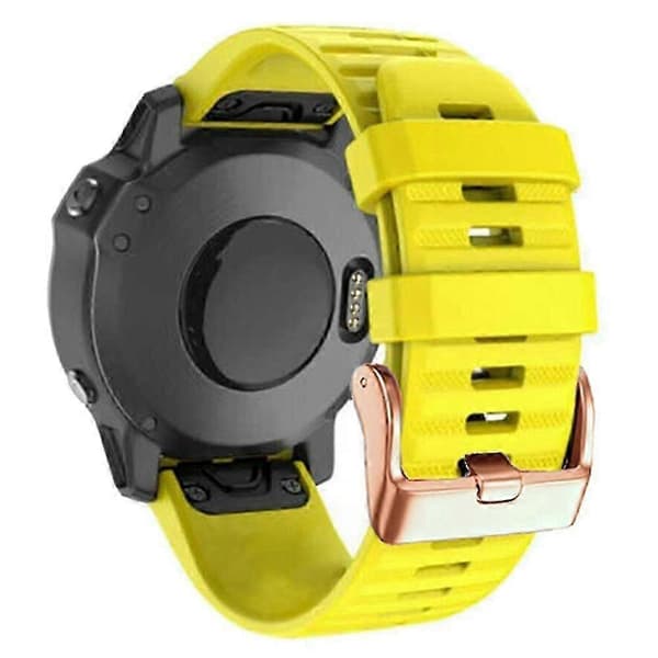 Urremme til Garmin Fenix 7s / 6s Pro / 5s Plus / Instinct 2s, silikone 20 mm rem med vandrette striber og rosaguldspænde -XN Yellow