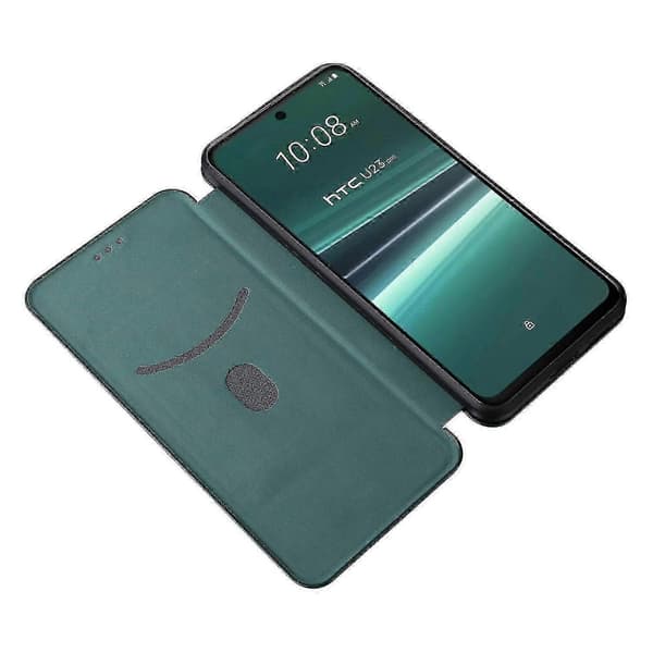 För HTC U23 Pro 5G Telefonställfodral Kolfibertextur Läderfodral med Kortplats -XN Green