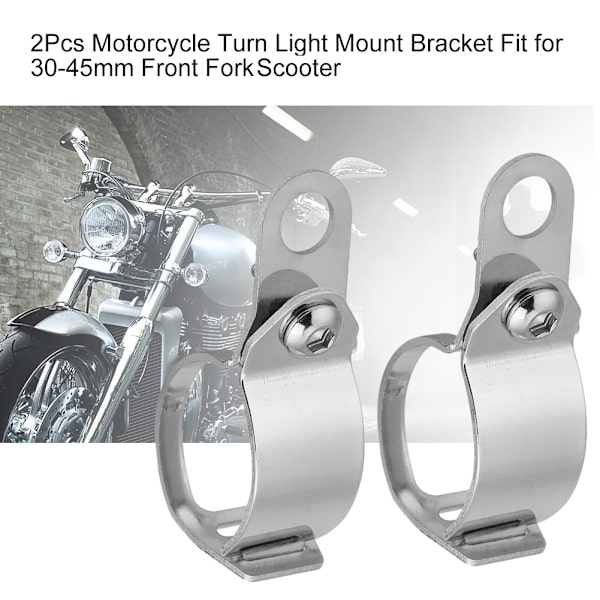 2st Motorcykel Blinkersfäste Passar 30-45mm Framgaffel Scooter (Silver)