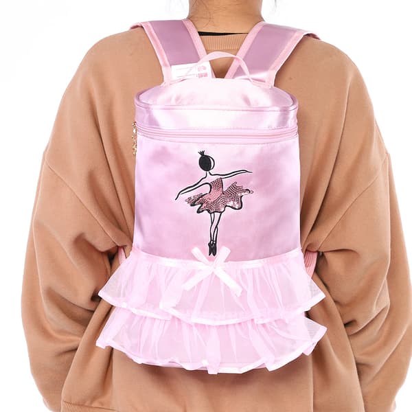 Balettryggsäck för barn, satin, dansös, paljettprydd axelväska (Rosa)
