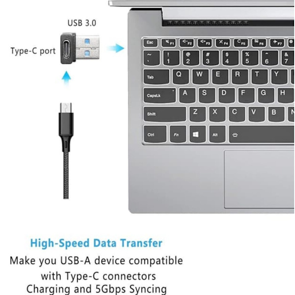 2 stk. USB-C hun til USB-A han vinklet adapter 90 grader, retvinklet USB A han til USB C hun adapter