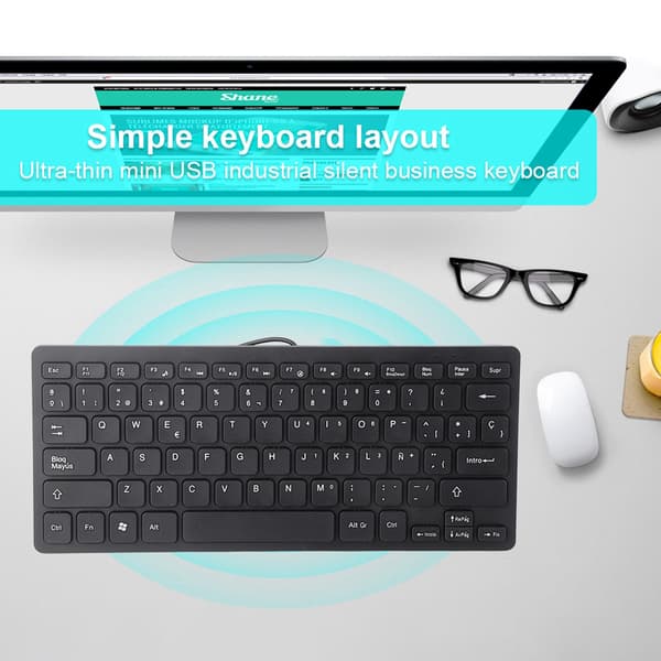 Kablet Mini Bærbar Spansk Tastatur USB Interface til Stationær Computer Ultratynd 78 Taster