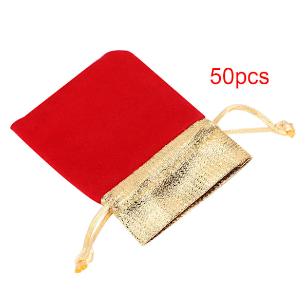 50 stk. 7 x 9 cm Fløjlspose Blød Snørelukning Smykker Bryllupsgave Opbevaringspose Rød