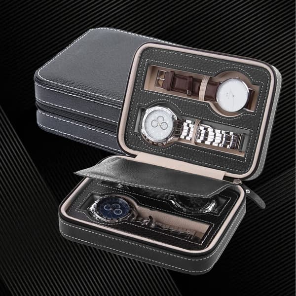 Urkasse Bærbar Lynlås Design Simpel Moderne Ur Opbevaring Organizer Uretui Sort 4 Slots